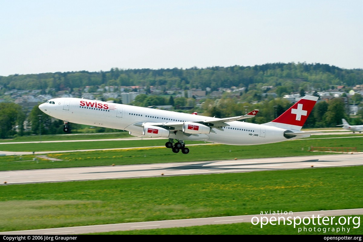 HB-JMB - Swiss Airbus A340-313X at Zurich International Airport (ZRH/LSZH) taken by Jörg Graupner | openspotter.org | ID: 5286