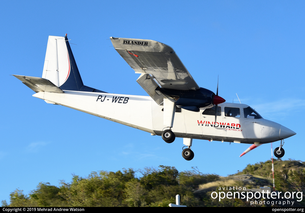 PJ-WEB - Windward Islands Airways International Britten-Norman BN-2B-20 Islander at Aéroport de Saint-Barthélemy-Rémy de Haenen (SBH/TFFJ) taken by Mehrad Andrew Watson | openspotter.org | ID: 86031