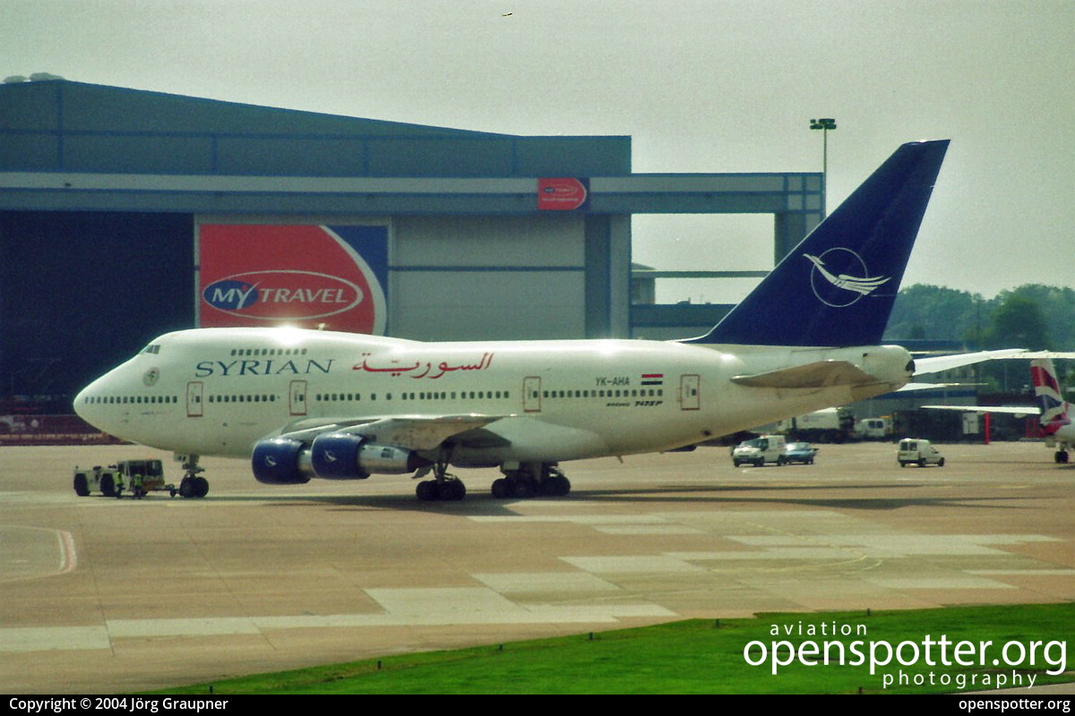 YK-AHA - Syrian Arab Airlines Boeing 747SP-94 at Manchester Airport (MAN/EGCC) taken by Jörg Graupner | openspotter.org | ID: 12184